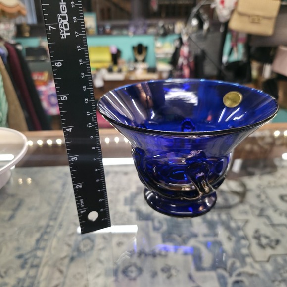 Shelton Glass Works Hand blown Art Signed Cobalt Vase Ocean Waves 1990 #61 /500 - Picture 10 of 16